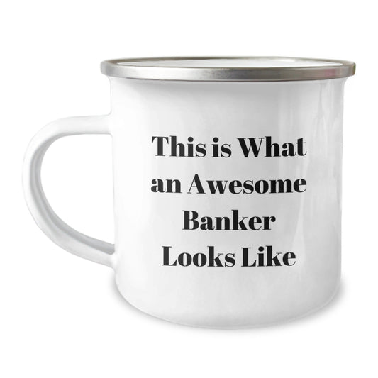 Funny Banker Gifts Graduation Unique Gifts from Friends to Awesome Banker Men, Camping Mug with Inspirational Quote, 12 oz Stainless Steel with Enamel Finish - Victory Thru Vision