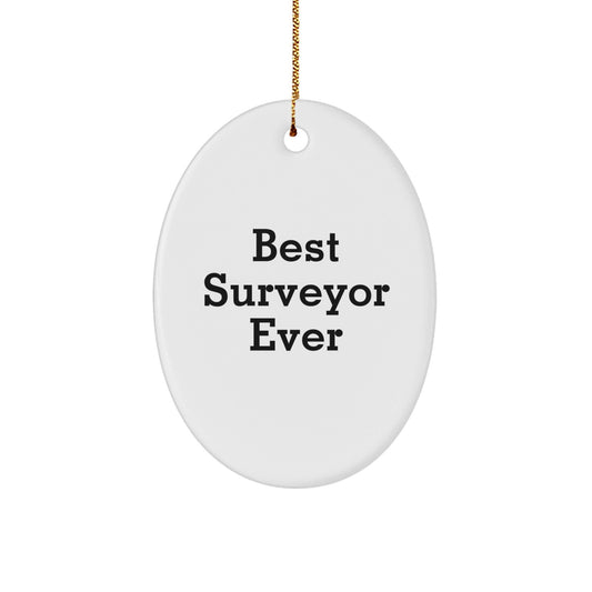 Funny Best Surveyor Ever Oval Ornament Gifts from Family for Christmas Decorations, White Oval Shaped MDF with High Gloss Finish, Vibrantly Printed Quote for Surveyor Enthusiasts - Victory Thru Vision