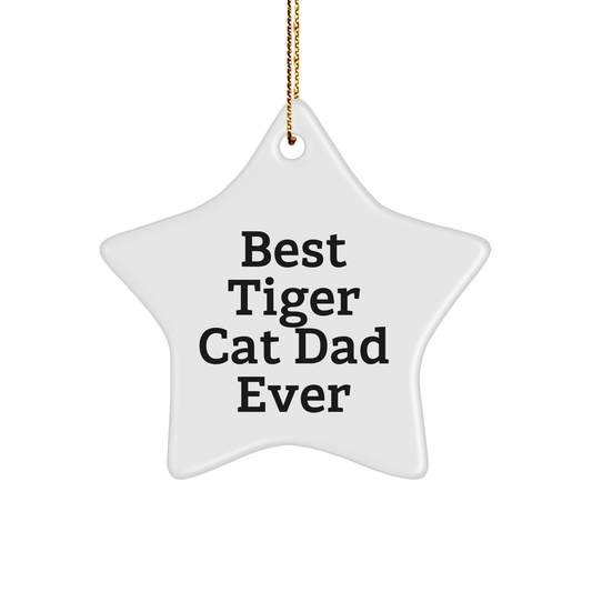 Funny Best Tiger Cat Dad Ever Gifts for Tiger Cat Dads, White Star Christmas Ornaments with Funny Quotes - Victory Thru Vision 