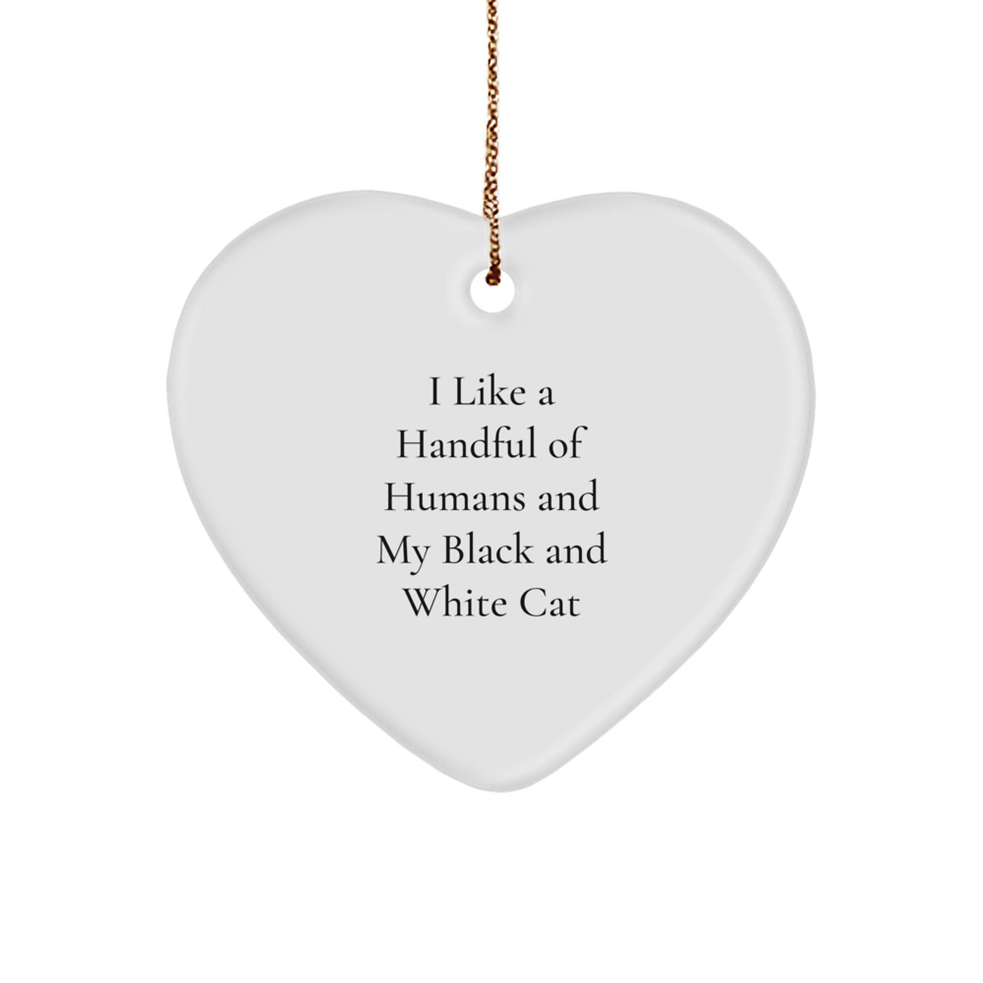 Funny Black and White Cat Christmas Unique Gifts for Friends - Heart Ornament Inspired by 'I Like A Handful Of Humans And My Black And White Cat' - Gifts from Family - Victory Thru Vision