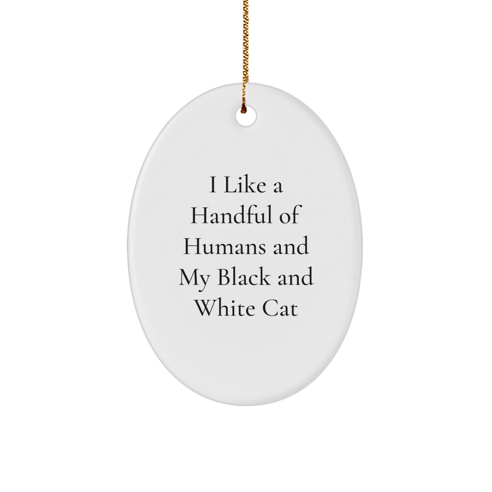 Funny Black and White Cat Gifts for Friends - Oval Ornament with Quote 'I Like A Handful Of Humans And My Black And White Cat' - Christmas Unique Presents from Men - Victory Thru Vision