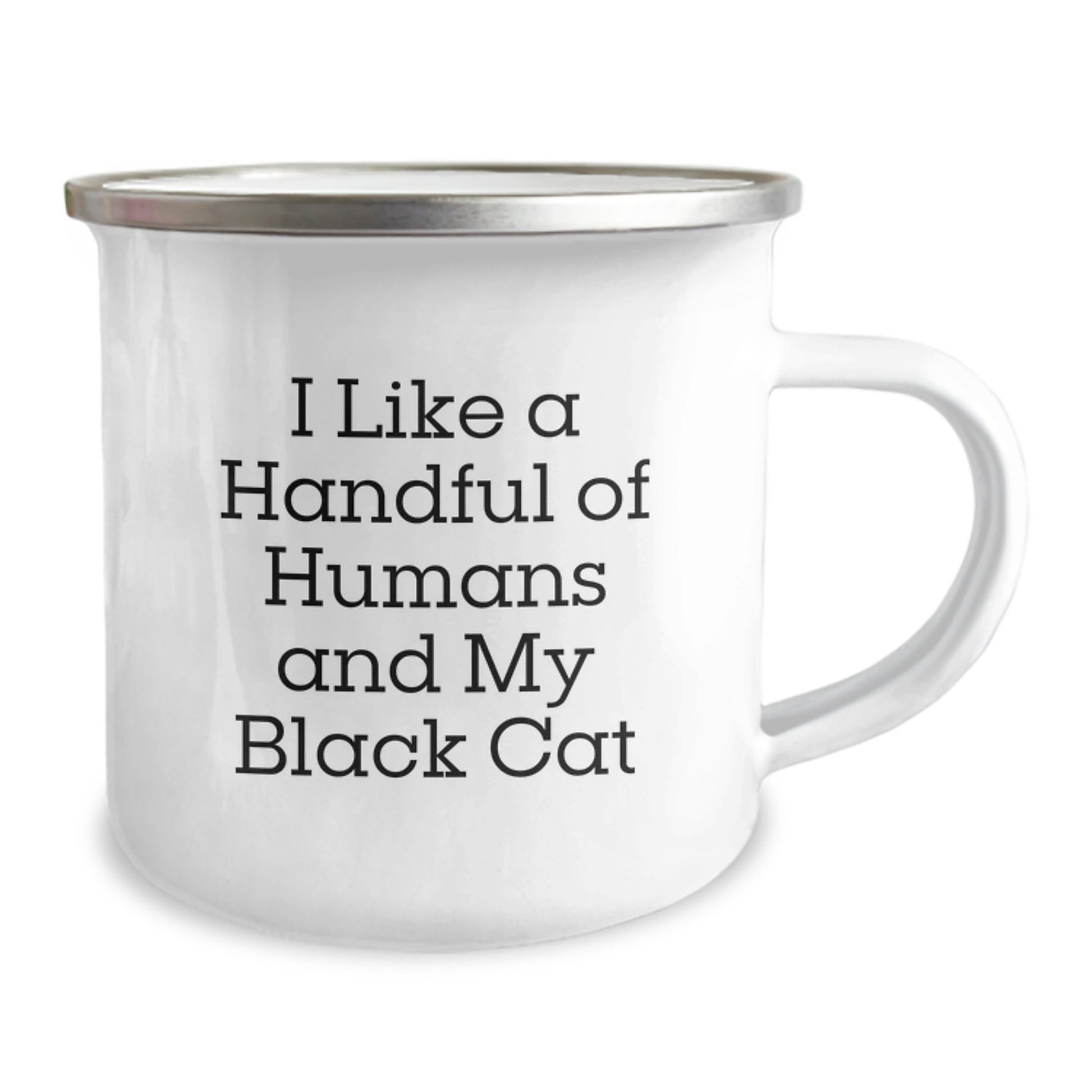 Funny Black Cat Gifts for Men from Friends, Black Cat Camping Mugs for Graduation, 'I Like A Handful Of Humans And My Black Cat' Quote - Victory Thru Vision