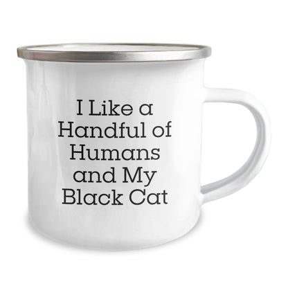 Funny Black Cat Gifts for Men from Friends, Black Cat Camping Mugs for Graduation, 'I Like A Handful Of Humans And My Black Cat' Quote - Victory Thru Vision
