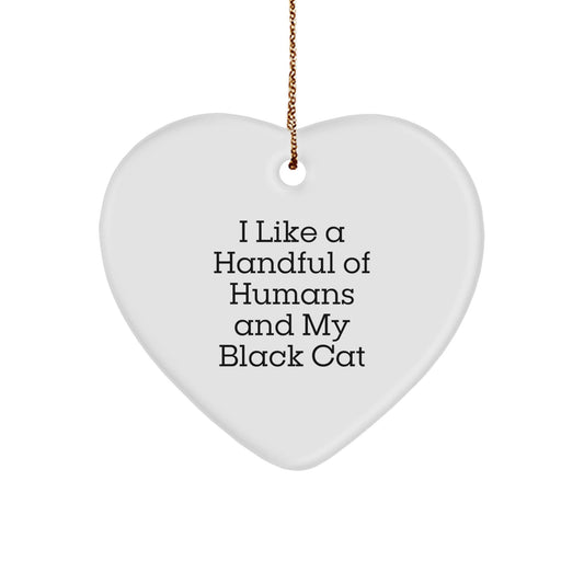 Funny Black Cat Gifts for Women Friends Family - I Like A Handful Of Humans And My Black Cat Heart Ornament, Christmas Unique - Victory Thru Vision