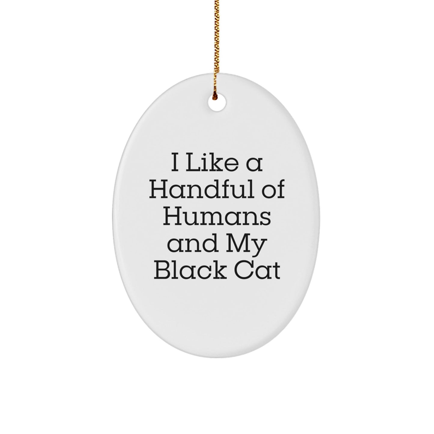 Funny Black Cat Gifts from Men to Black Cat Lovers - Oval Ornament I Like A Handful Of Humans And My Black Cat - Christmas Unique Presents - Victory Thru Vision