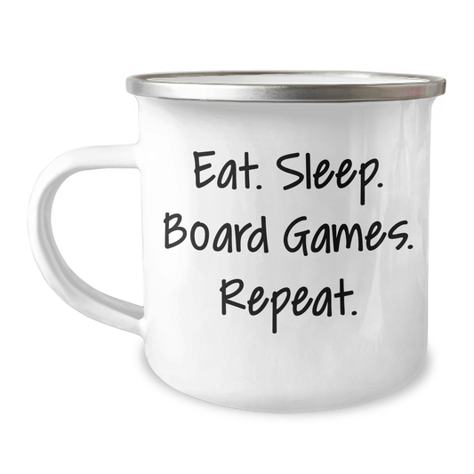 Funny Board Games Enthusiasts Gifts from Friends for Graduation Unique Camping Mugs Eat. Sleep. Board Games. Repeat. - Victory Thru Vision 