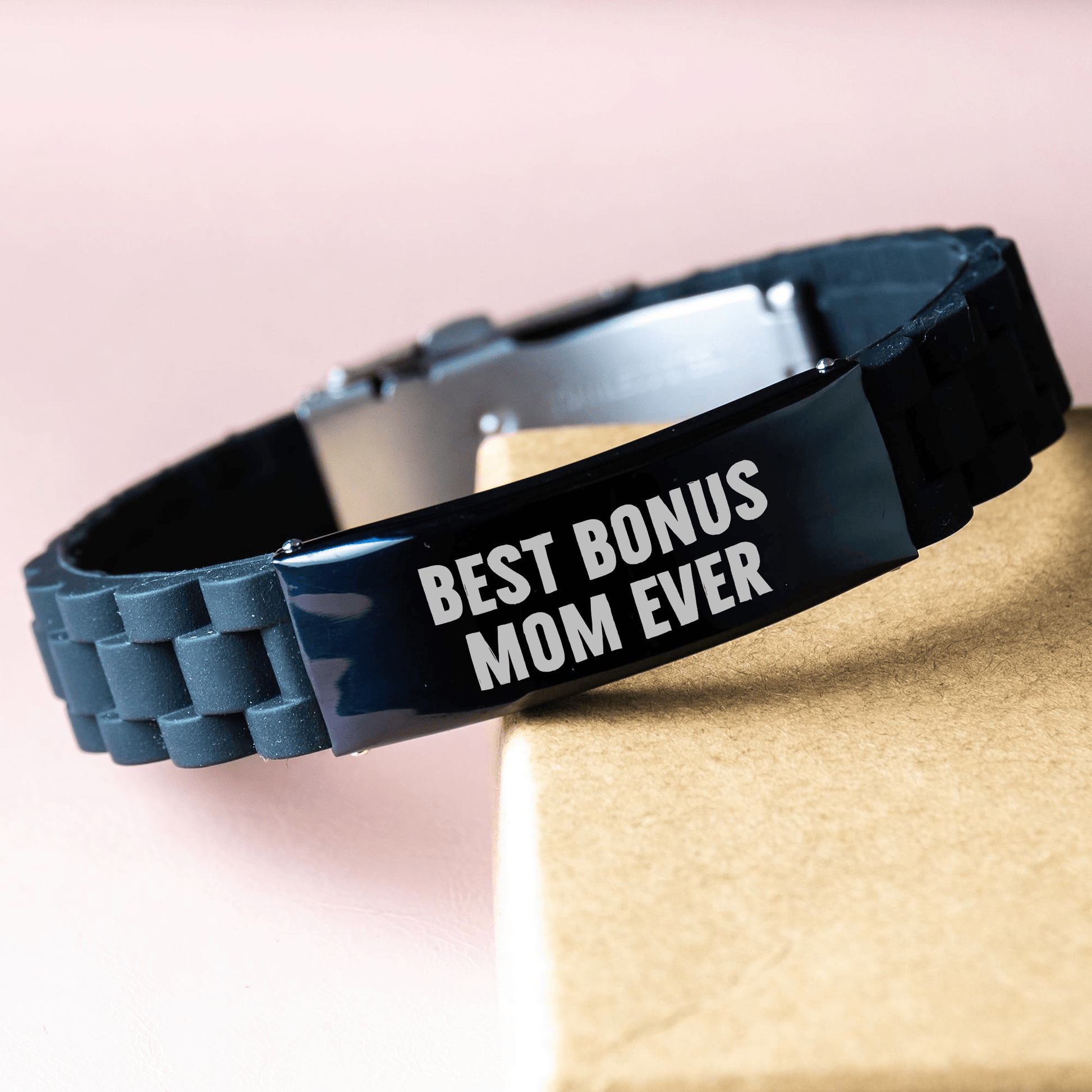 Funny Bonus Mom Gifts from Friends - Best Bonus Mom Ever Glide lock Clasp Bracelet for Men, Unique Father's Day Unique Gifts for Women, Coworkers, Family - Victory Thru Vision 