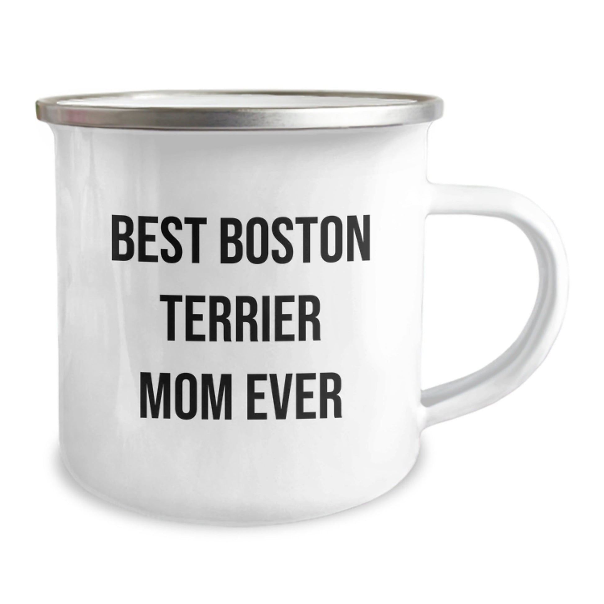Funny Boston Terrier Dog Mom Gifts from Friends for Boston Terrier Dog Lovers on Birthday, Best Boston Terrier Mom Ever Quote, 12 oz Camping Mug - Victory Thru Vision