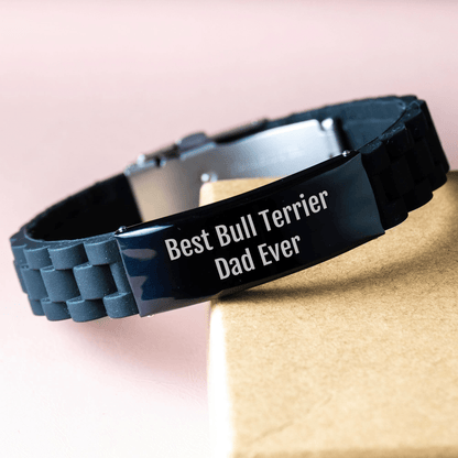 Funny Bull Terrier Dog Dad Ever Glide lock Clasp Bracelet Gifts from Family, Unique Father's Day Presents for Men - Victory Thru Vision 