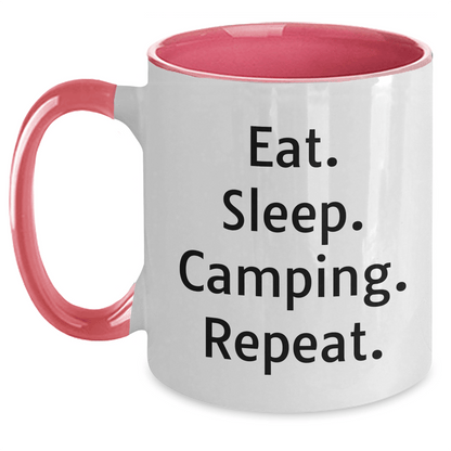 Funny Camping Gifts for Men - Eat. Sleep. Camping. Repeat. Two Tone Coffee Mug, Father's Day Unique Gifts from Friends, Family, Coworkers - Victory Thru Vision 