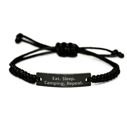 Funny Camping Quote Rope Bracelet Gifts from Men to Camping Enthusiasts, Eat. Sleep. Camping. Repeat., Adjustable Camping Accessories for Father's Day - Victory Thru Vision 