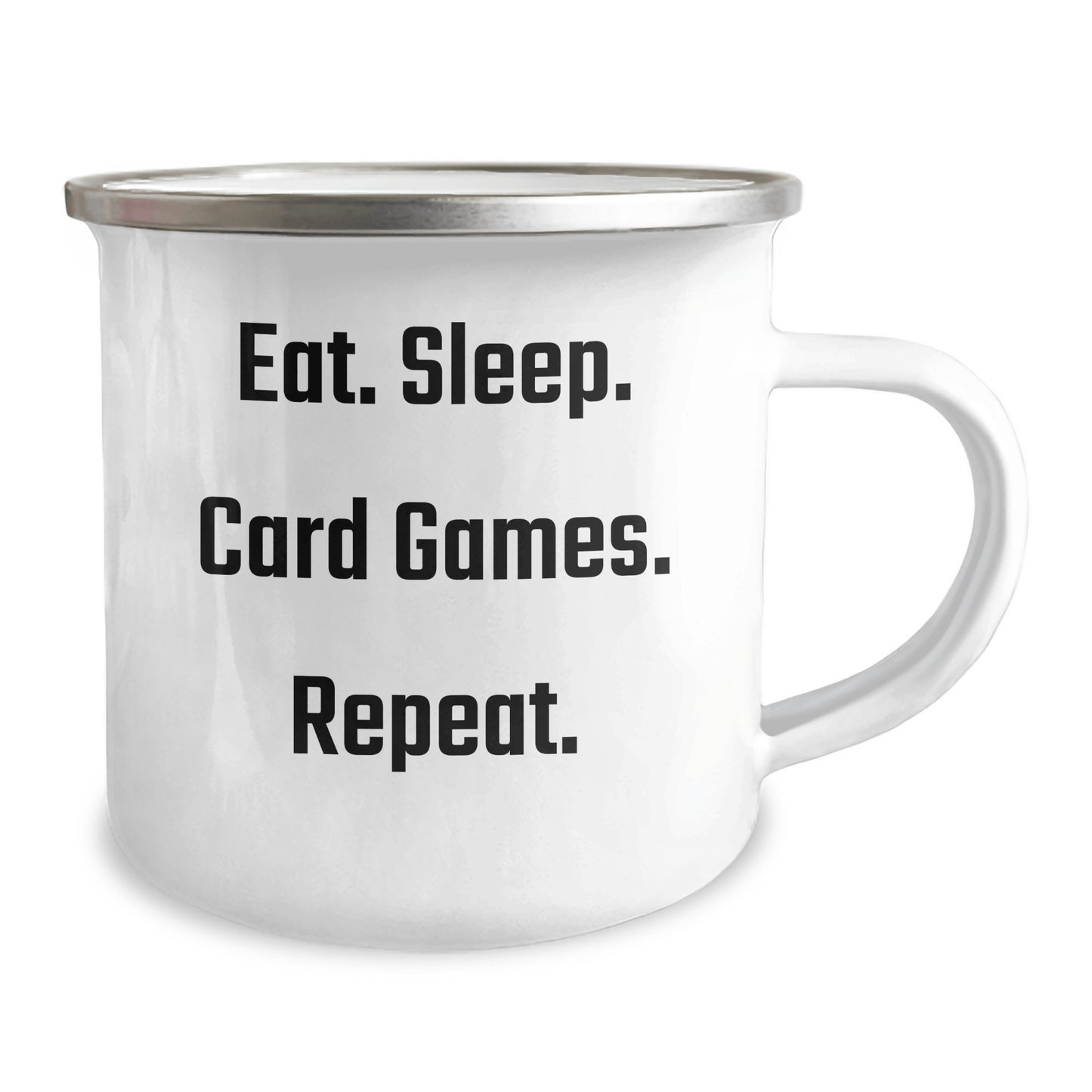 Funny Card Games Enthusiast Gifts for Dad, Eat. Sleep. Card Games. Repeat. - Unique Camping Mug for Father's Day - Victory Thru Vision 