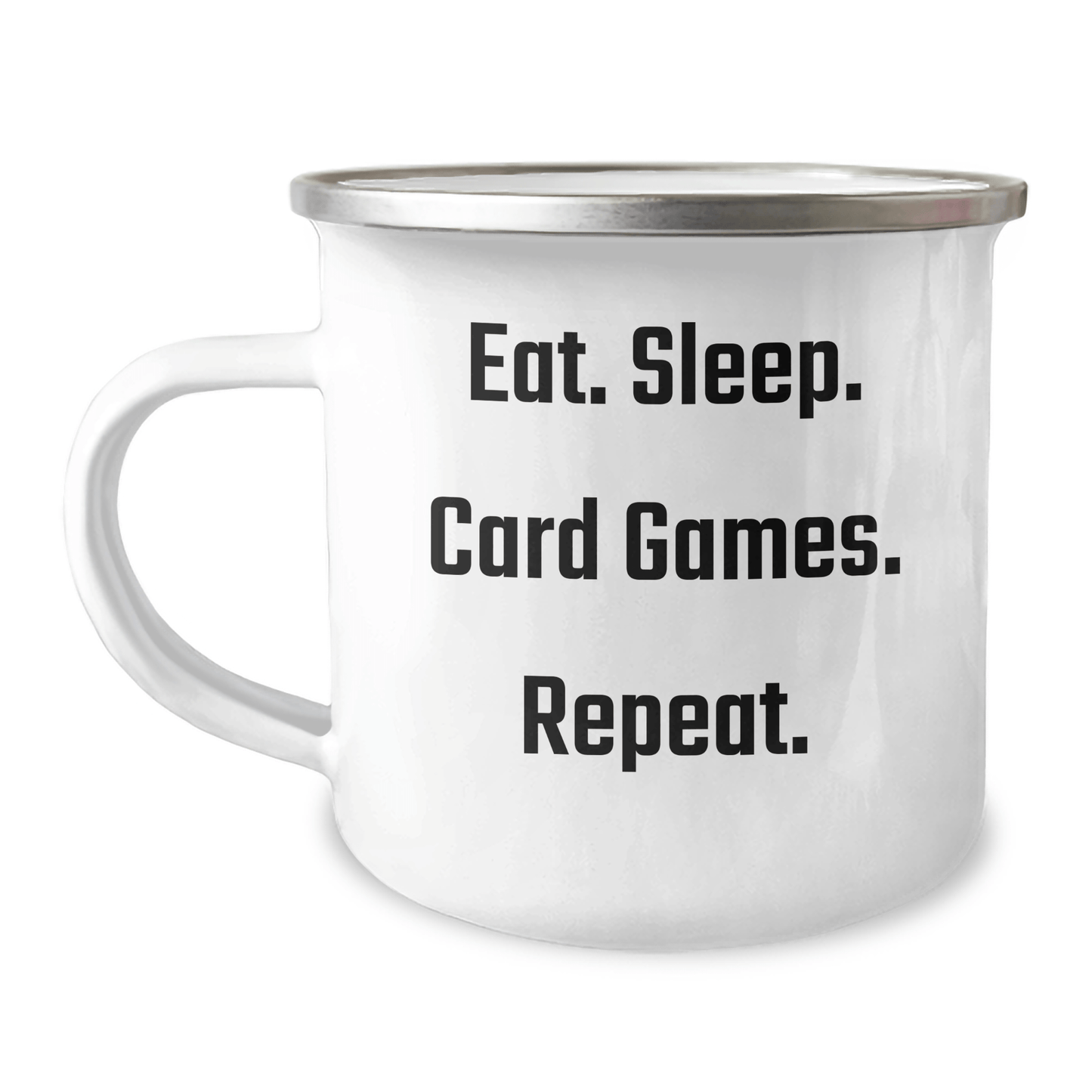 Funny Card Games Enthusiast Gifts for Dad, Eat. Sleep. Card Games. Repeat. - Unique Camping Mug for Father's Day - Victory Thru Vision 