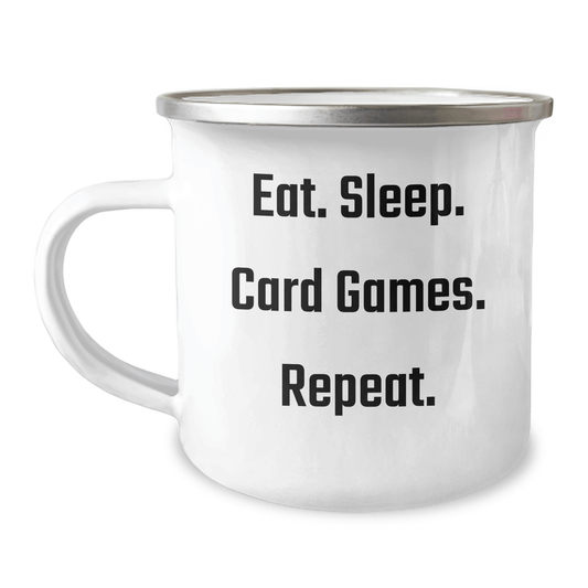 Funny Card Games Enthusiast Gifts for Dad, Eat. Sleep. Card Games. Repeat. - Unique Camping Mug for Father's Day - Victory Thru Vision 