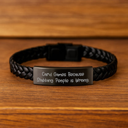 Funny Card Games Quote Interlaced Leather Bracelet, Gifts from Friends for Card Game Enthusiasts, Graduation Unique Gifts for Men and Women - Victory Thru Vision