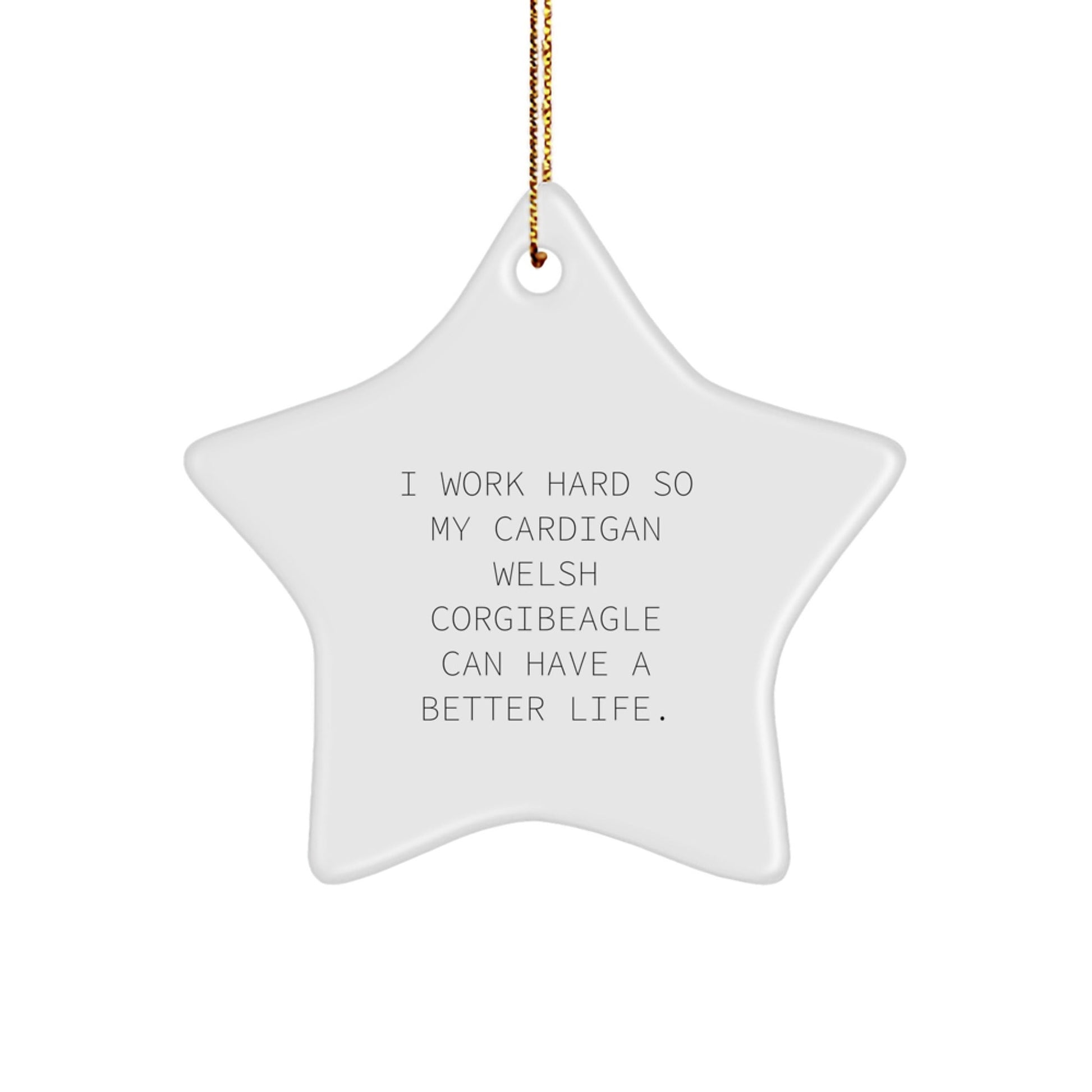 Funny Cardigan Welsh Corgi Dog Lover Gifts from Family, Christmas Unique Star Ornament for Corgi Dog Owners, 'I Work Hard So My Cardigan Welsh Corgibeagle Can Have A Better Life.' - Victory Thru Vision