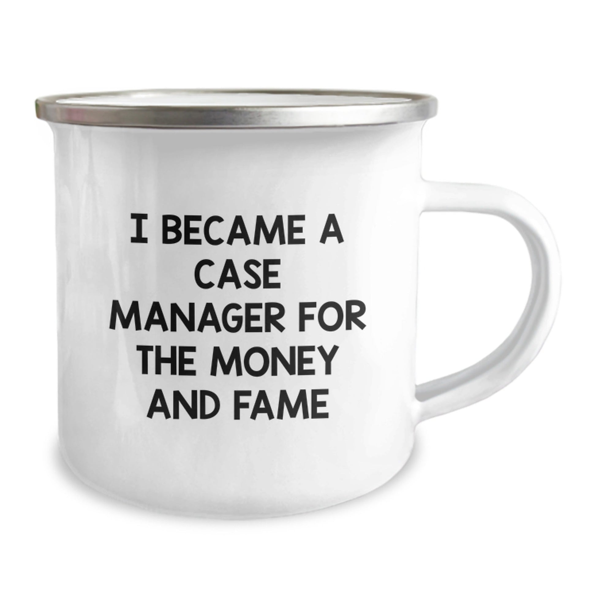 Funny Case Manager Gifts from Coworkers - I Became A Case Manager For The Money And Fame Quote on Camping Mug for Graduation Unique Gifts for Case Manager - Victory Thru Vision