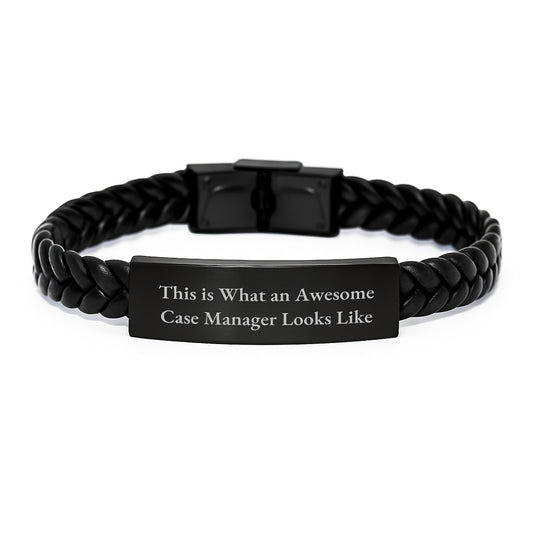 Funny Case Manager Gifts, Interlaced Leather Bracelet for Graduation, 'This Is What An Awesome Case Manager Looks Like' Quote, Gifts from Friends to Case Manager, Graduation Unique Gifts - Victory Thru Vision