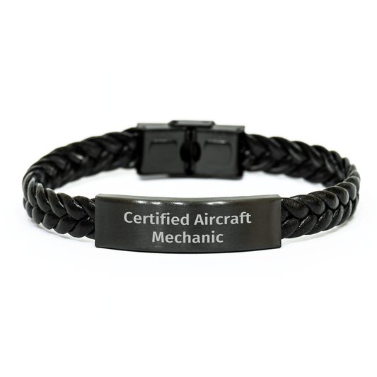 Funny Certified Aircraft Mechanic Gifts - Interlaced Leather Bracelet for Men, Unique Father's Day Unique Gifts from Family to Friends, Gifts for Aircraft Mechanic - Victory Thru Vision 