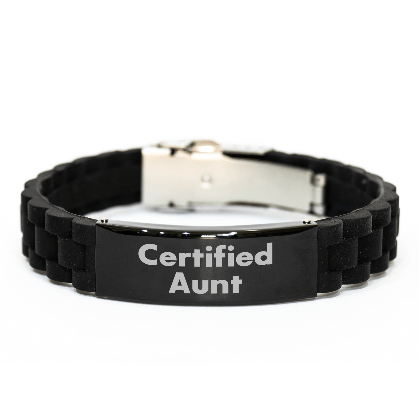 Funny Certified Aunt Gifts from Men to Aunt on Father's Day - Glide lock Clasp Adjustable Black Stainless Steel Silicone Black Color 9.05-inch Aunt Gift for Men - Victory Thru Vision 