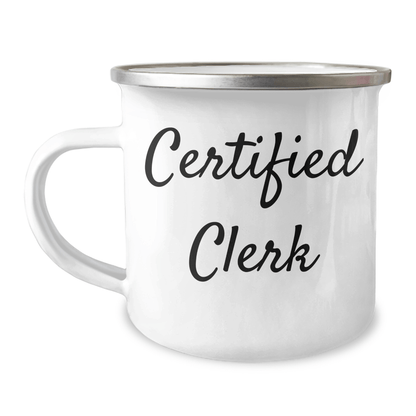 Funny Certified Clerk Gifts for Men - Camping Mug with Inspirational Quote, Father's Day Unique Gifts from Family, Friends, Coworkers - Victory Thru Vision