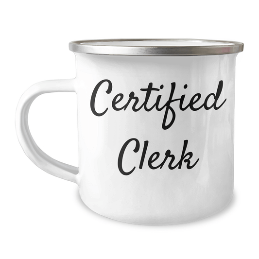 Funny Certified Clerk Gifts for Men - Camping Mug with Inspirational Quote, Father's Day Unique Gifts from Family, Friends, Coworkers - Victory Thru Vision