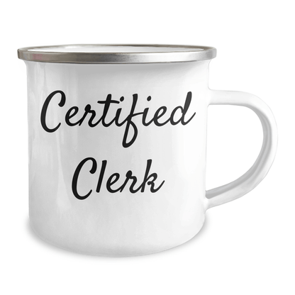 Funny Certified Clerk Gifts for Men - Camping Mug with Inspirational Quote, Father's Day Unique Gifts from Family, Friends, Coworkers - Victory Thru Vision