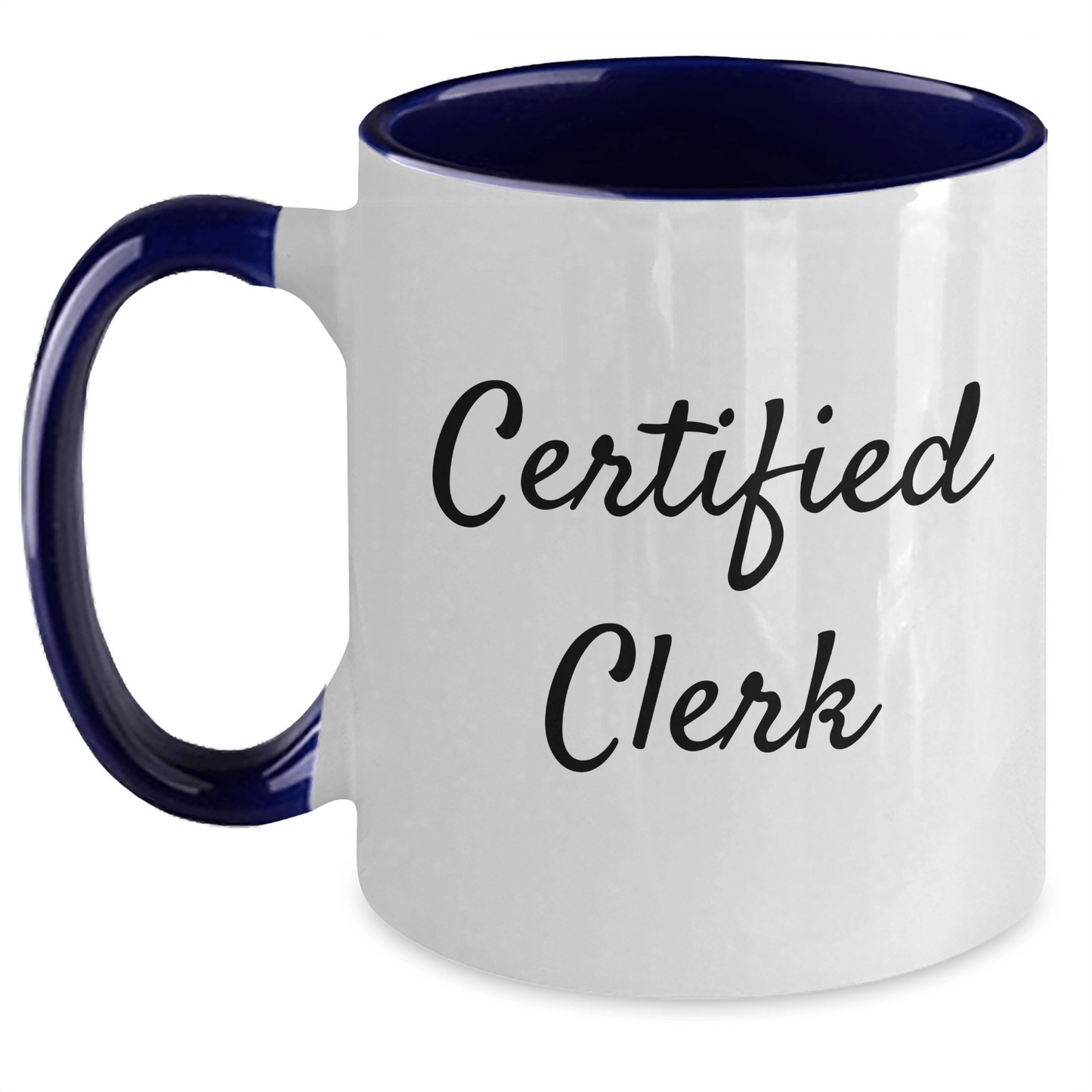 Funny Certified Clerk Gifts from Friends and Family - Two Tone Coffee Mug for Men on Father's Day, Black and White, 11oz - Victory Thru Vision