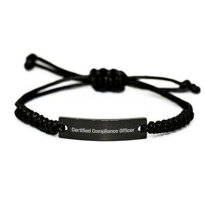 Funny Certified Compliance Officer Rope Bracelet, Gifts from Men, Unique Father's Day Unique Gifts for Compliance Officer, Adjustable Rope with Engraved Black Stainless Steel - Victory Thru Vision 