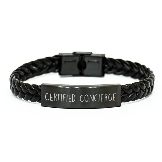 Funny Certified Concierge Interlaced Leather Bracelet Gifts from Family to Concierge on Father's Day, Unique Men's Accessory - Victory Thru Vision 