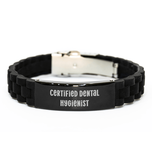 Funny Certified Dental Hygienist Gifts from Men for Her Glide lock Clasp Black Stainless Steel Bracelet, Adjustable Mother's Day Unique Gifts for Women - Victory Thru Vision 