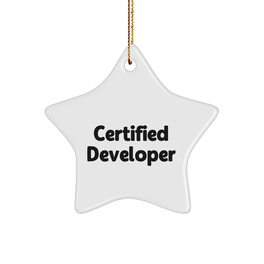 Funny Certified Developer Star Ornament, Gifts from Men to Developer Friends at Christmas, Unique Star Shaped Decorations for Developer Coworkers, 'You're a Star' Quote - Victory Thru Vision 