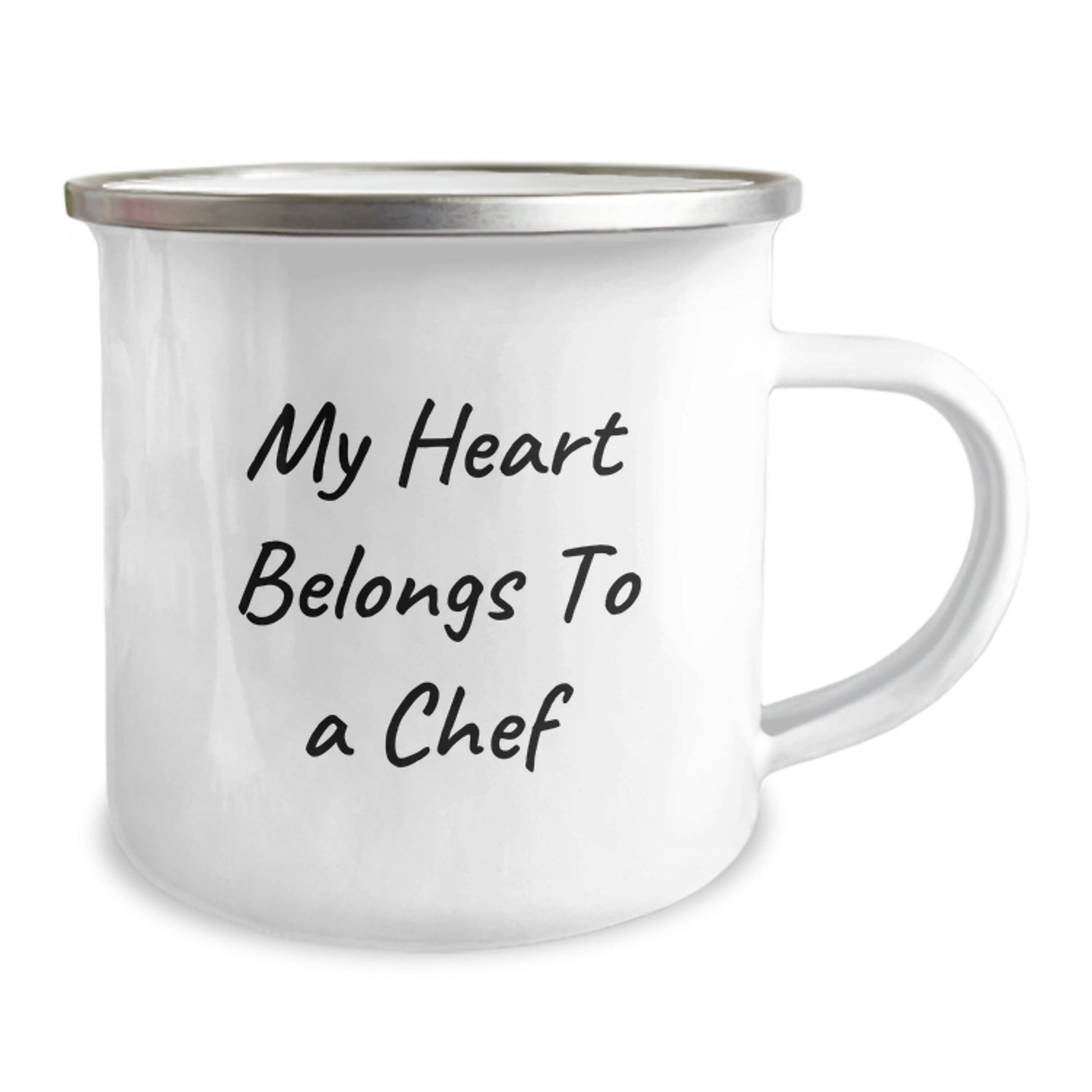 Funny Chef Gifts for Him from Friends, Men's Camping Mug with Quote 'My Heart Belongs To A Chef', Birthday Unique Presents - Victory Thru Vision