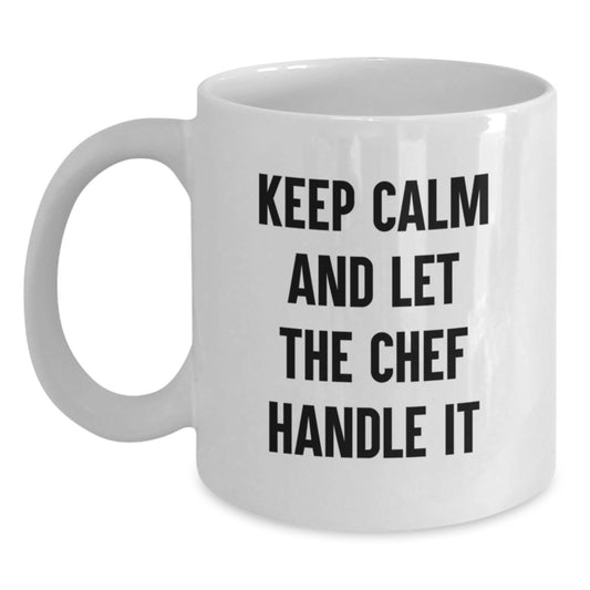 Funny Chef Gifts for Him - 'Keep Calm And Let The Chef Handle It' White Coffee Mug, 11oz or 15oz, Ceramic, Microwave and Dishwasher Safe, Gifts from Family to Chef Friends - Victory Thru Vision