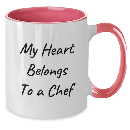 Funny Chef Gifts - My Heart Belongs To A Chef Two Tone Coffee Mug, Black and White, Red and White, Navy and White, Pink and White - Gifts from Men, Women, Friends, Coworkers, Family - Victory Thru Vision