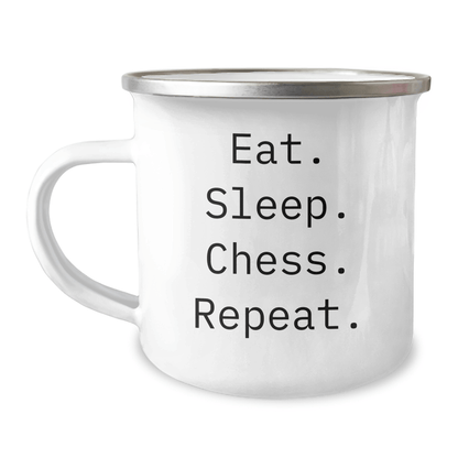 Funny Chess Lover Gifts from Family - Eat. Sleep. Chess. Repeat. Camping Mug for Father's Day - Victory Thru Vision 