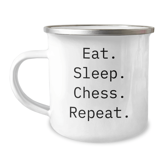 Funny Chess Lover Gifts from Family - Eat. Sleep. Chess. Repeat. Camping Mug for Father's Day - Victory Thru Vision 
