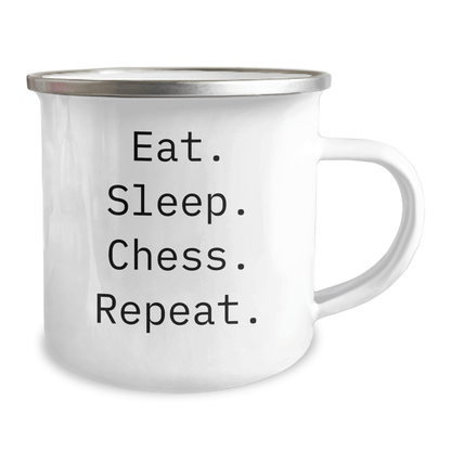 Funny Chess Lover Gifts from Family - Eat. Sleep. Chess. Repeat. Camping Mug for Father's Day - Victory Thru Vision 
