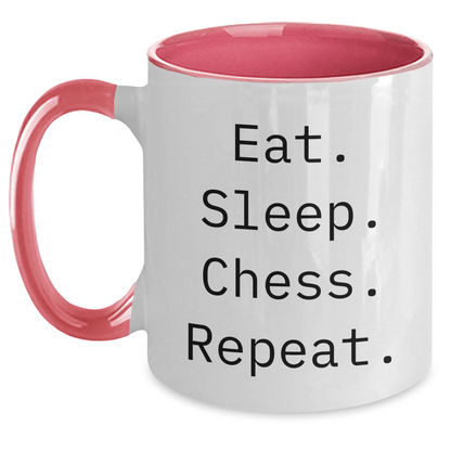 Funny Chess Motivation Gifts for Dad's Unique Two Tone Coffee Mug, Eat. Sleep. Chess. Repeat. - Victory Thru Vision 