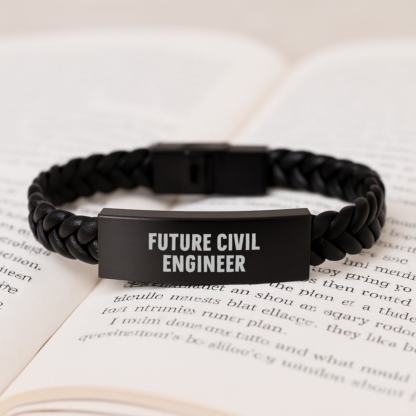 Funny Civil Engineer Gifts for Him - Interlaced Leather Bracelet with Engraved Stainless Steel for Graduation, Gifts from Friends to Future Civil Engineer - Victory Thru Vision