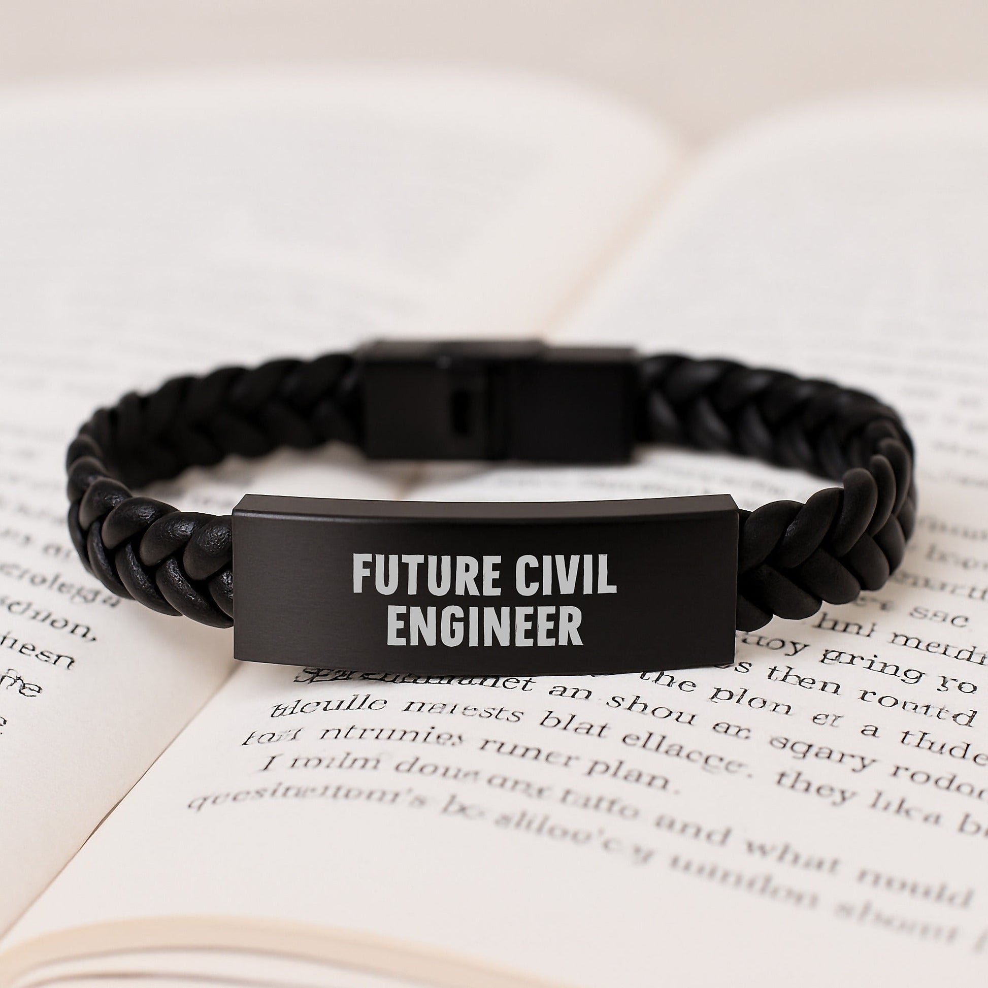 Funny Civil Engineer Gifts for Him - Interlaced Leather Bracelet with Engraved Stainless Steel for Graduation, Gifts from Friends to Future Civil Engineer - Victory Thru Vision