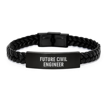 Funny Civil Engineer Gifts for Him - Interlaced Leather Bracelet with Engraved Stainless Steel for Graduation, Gifts from Friends to Future Civil Engineer - Victory Thru Vision