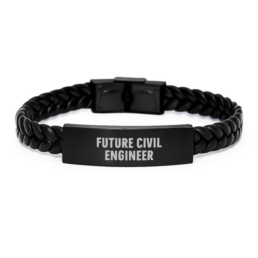 Funny Civil Engineer Gifts for Him - Interlaced Leather Bracelet with Engraved Stainless Steel for Graduation, Gifts from Friends to Future Civil Engineer - Victory Thru Vision
