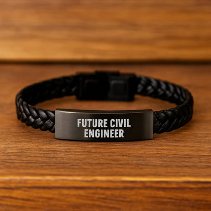 Funny Civil Engineer Gifts for Him - Interlaced Leather Bracelet with Engraved Stainless Steel for Graduation, Gifts from Friends to Future Civil Engineer - Victory Thru Vision
