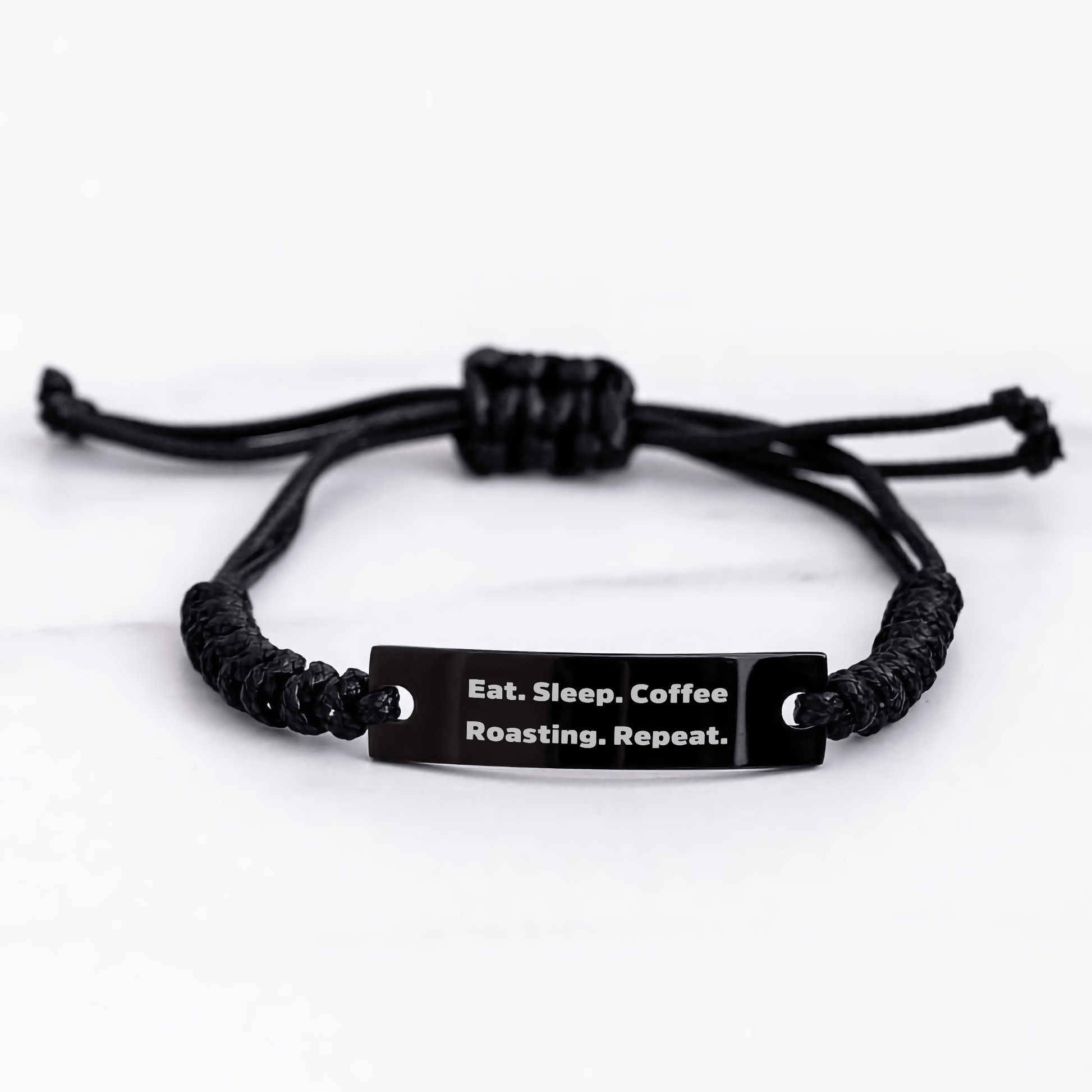 Funny Coffee Roasting Gifts for Men - Eat. Sleep. Coffee Roasting. Repeat. Rope Bracelet, Adjustable Black Rope for Dad, Unique Father's Day Unique Gifts from Family - Victory Thru Vision 