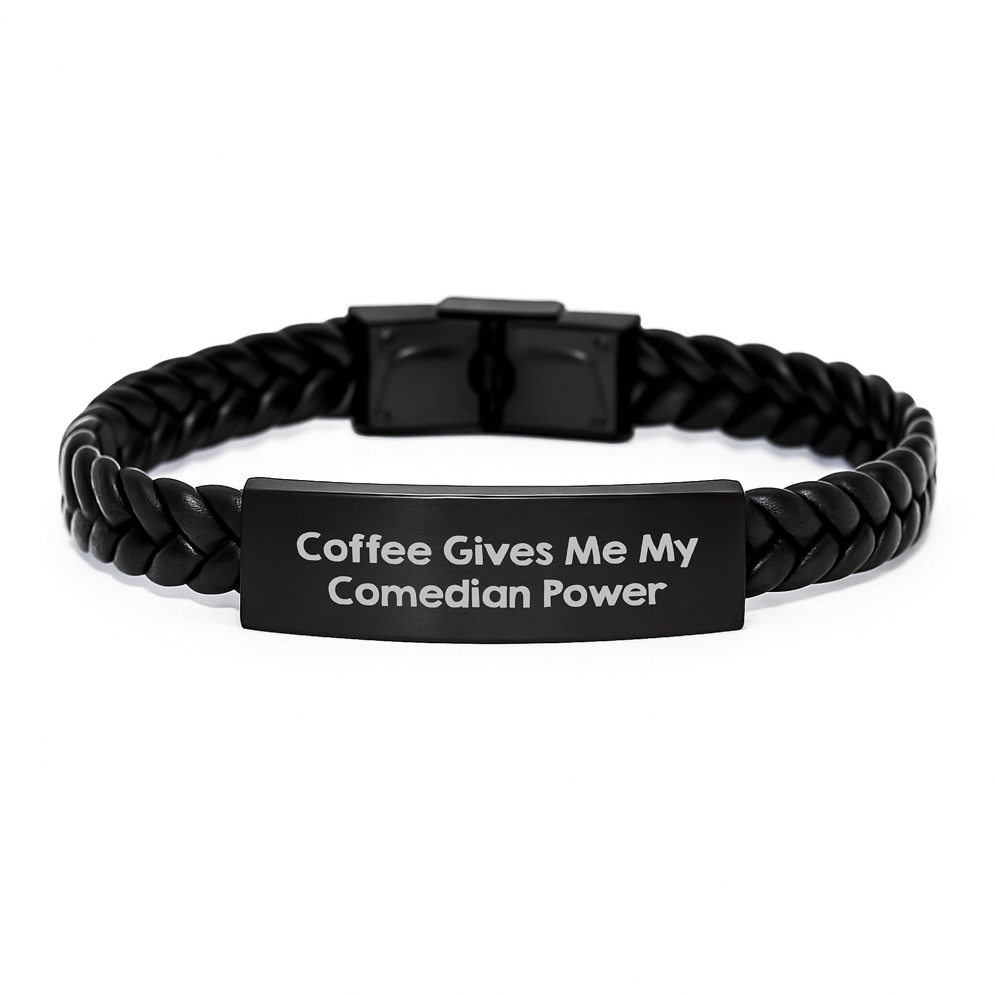 Funny Comedian Gifts from Friends for Men - Coffee Gives Me My Comedian Power Interlaced Leather Bracelet, Graduation Unique Gifts for Him - Victory Thru Vision
