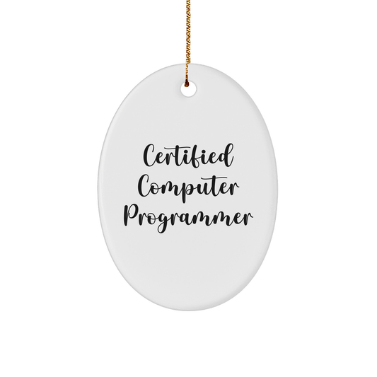 Funny Computer Programmer Gifts for Men, Oval Ornament with 'Certified Computer Programmer' Quote, Christmas Unique Gifts from Friends, Coworkers, or Family - Victory Thru Vision 