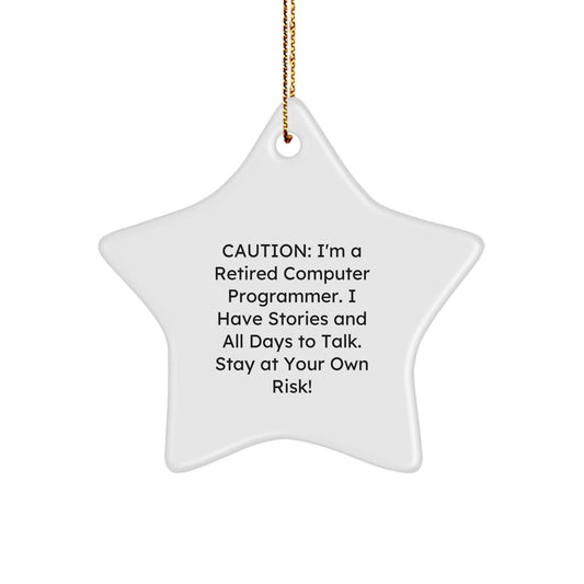Funny Computer Programmer Gifts from Friends - Stay At Your Own Risk! Star Ornament for Men, Women, Coworkers, Family - Christmas Unique Presents - Victory Thru Vision
