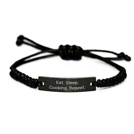 Funny Cooking Enthusiast Gifts from Friends for Graduation, Eat. Sleep. Cooking. Repeat. Adjustable Rope Black Stainless Steel - Victory Thru Vision 