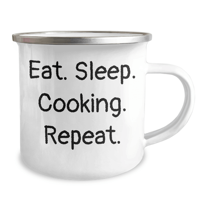 Funny Cooking Quote Gifts from Family for Men and Women Camping Mug, Eat. Sleep. Cooking. Repeat., Perfect Graduation Unique Gifts for Cooking Enthusiasts - Victory Thru Vision 
